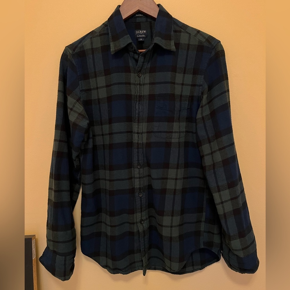 J Crew flannel / green blue plaid design